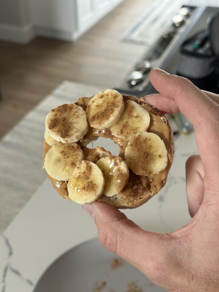 Peanut Butter & Banana Protein Bagel with Honey
